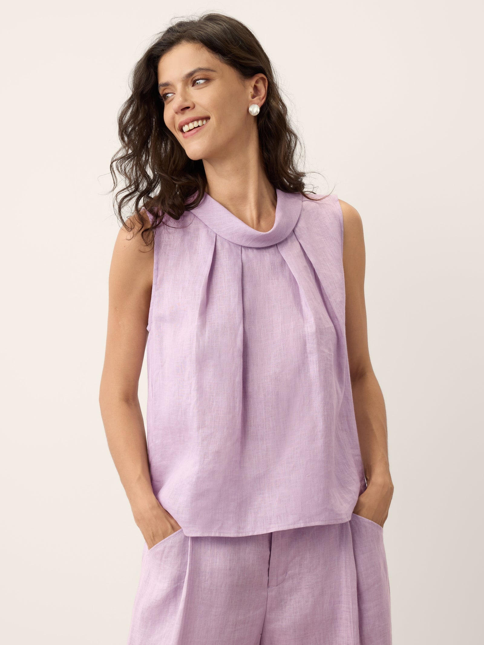 100% Linen Structured Collar Sleeveless Blouse BLAIR