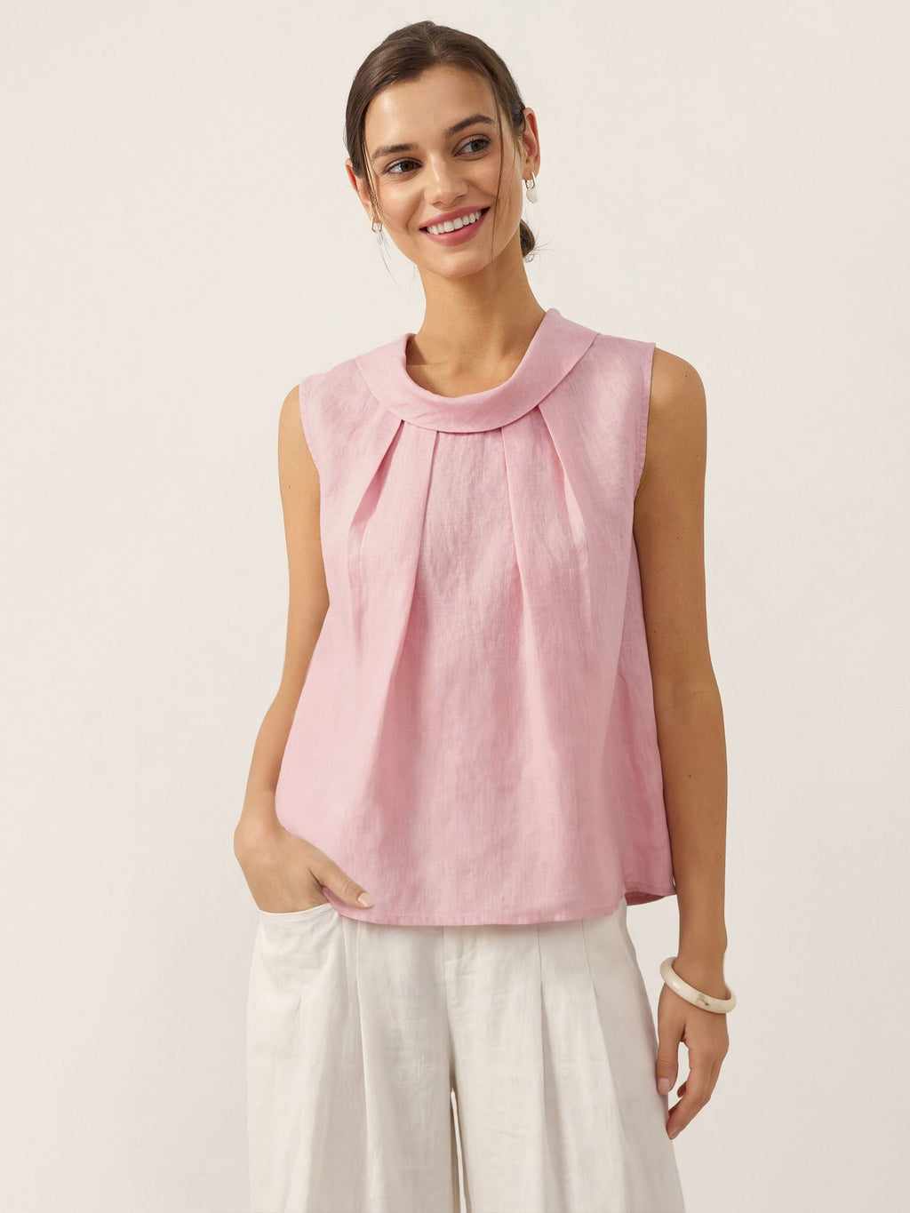 100% Linen Structured Collar Sleeveless Blouse BLAIR