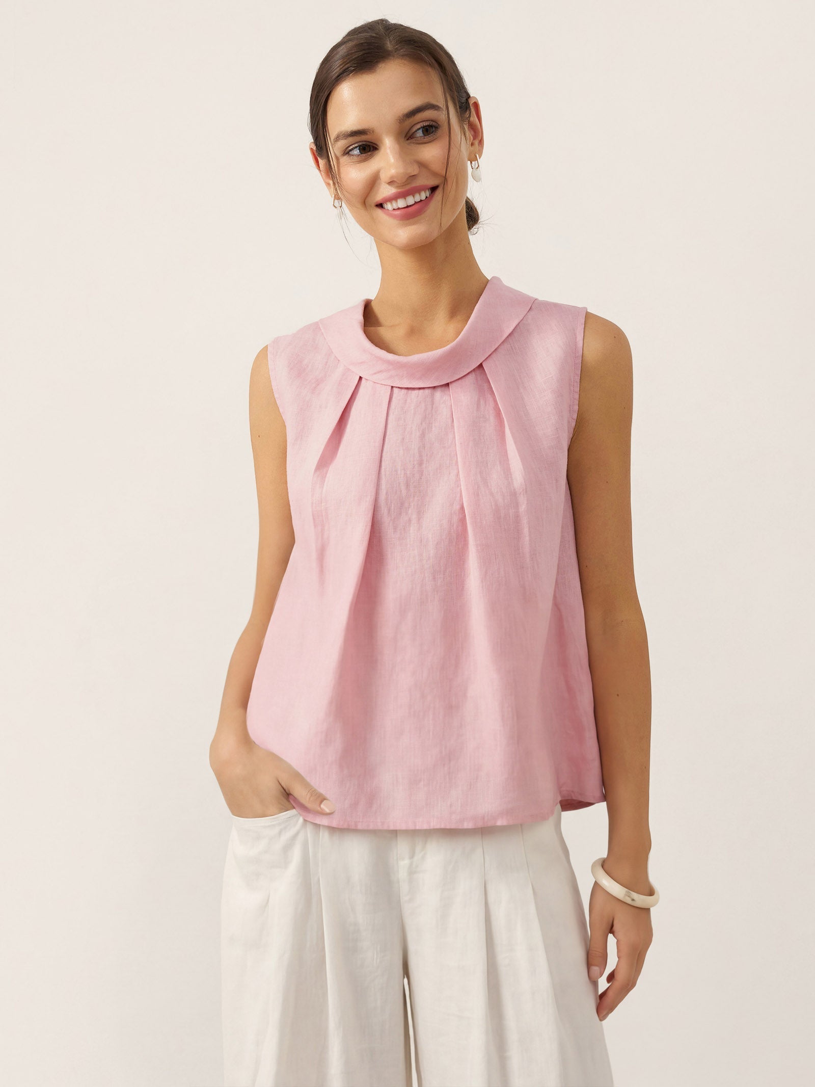 100% Linen Structured Collar Sleeveless Blouse BLAIR