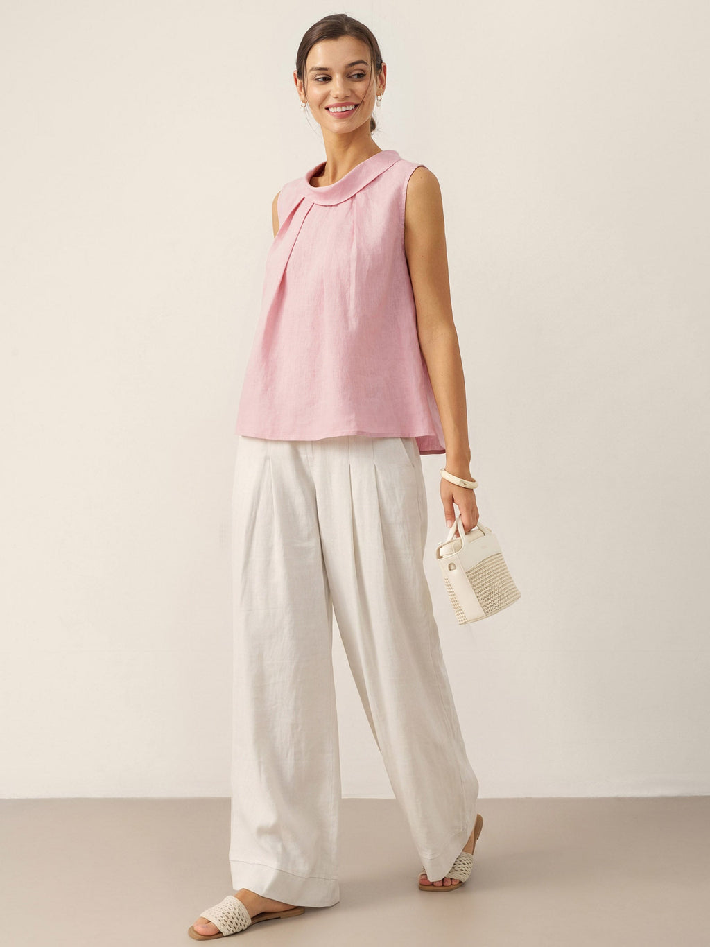100% Linen Structured Collar Sleeveless Blouse BLAIR