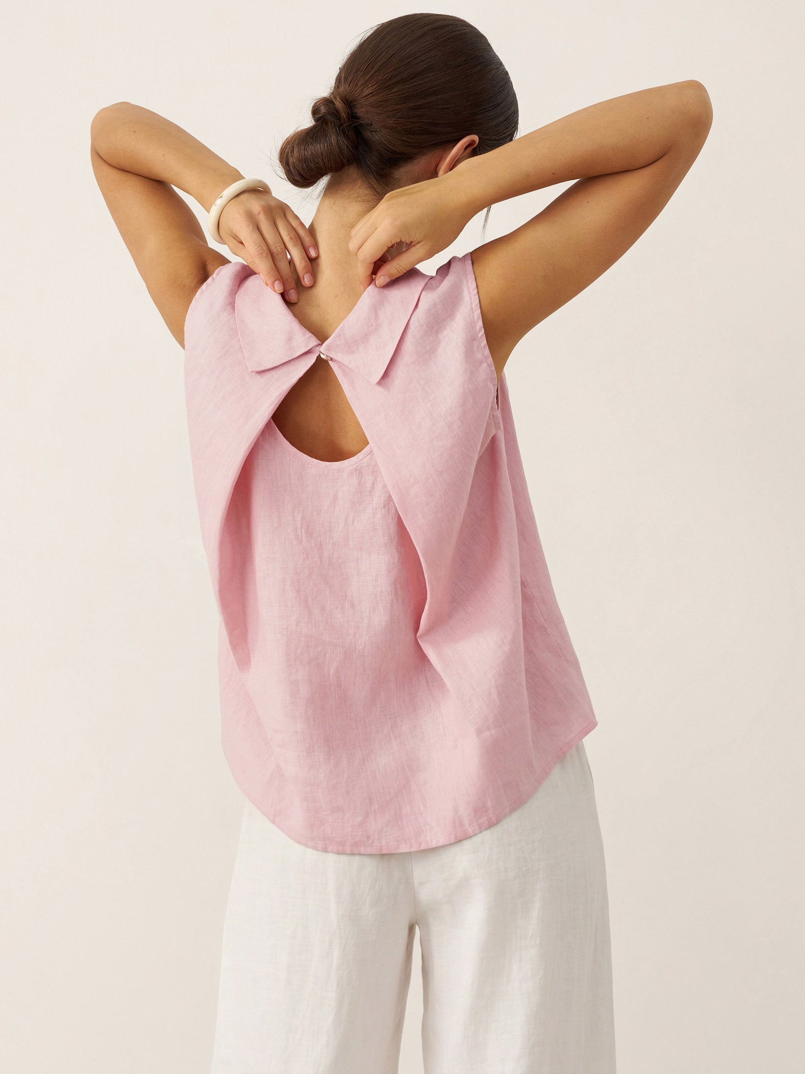100% Linen Structured Collar Sleeveless Blouse BLAIR