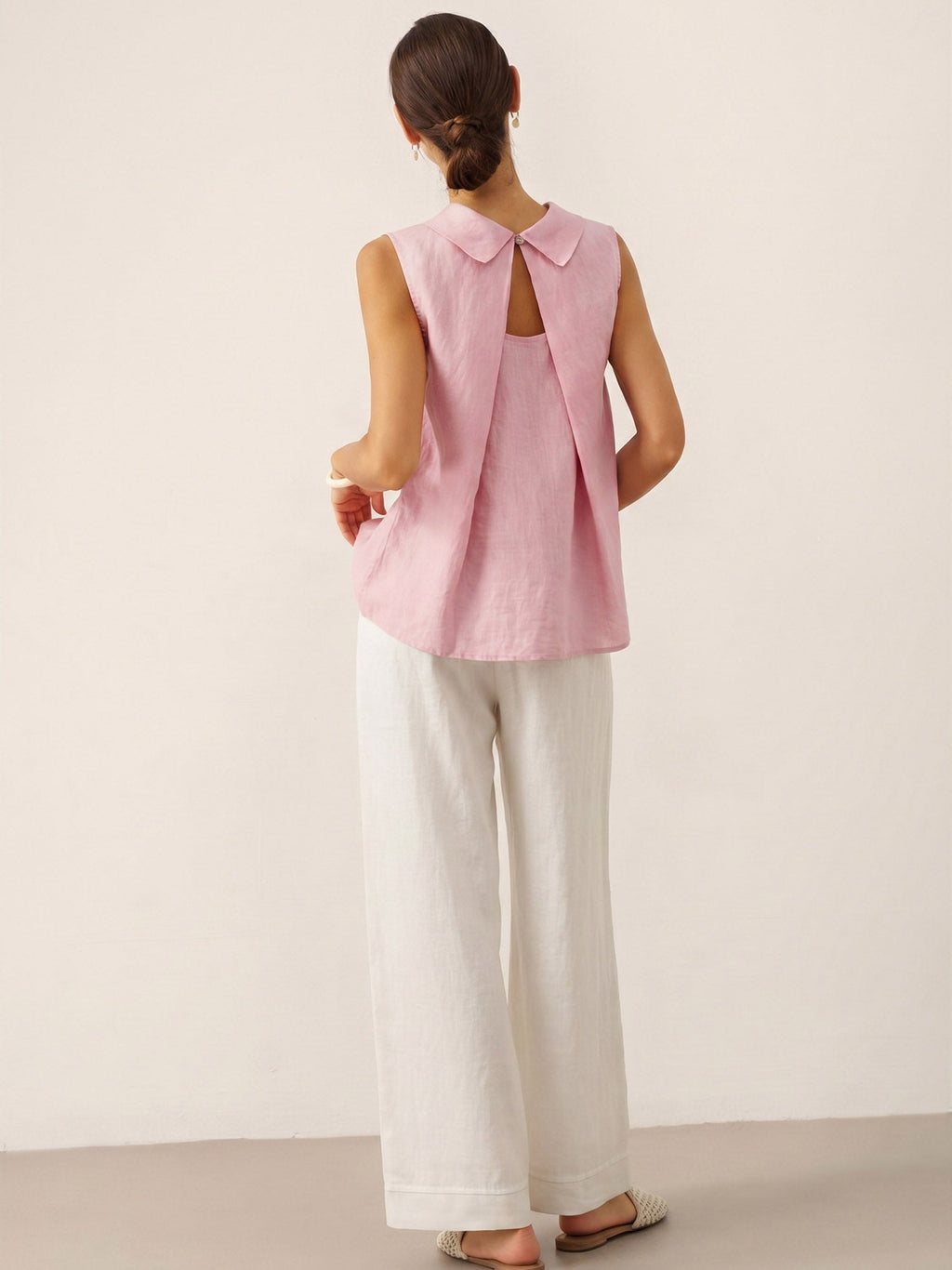 100% Linen Structured Collar Sleeveless Blouse BLAIR