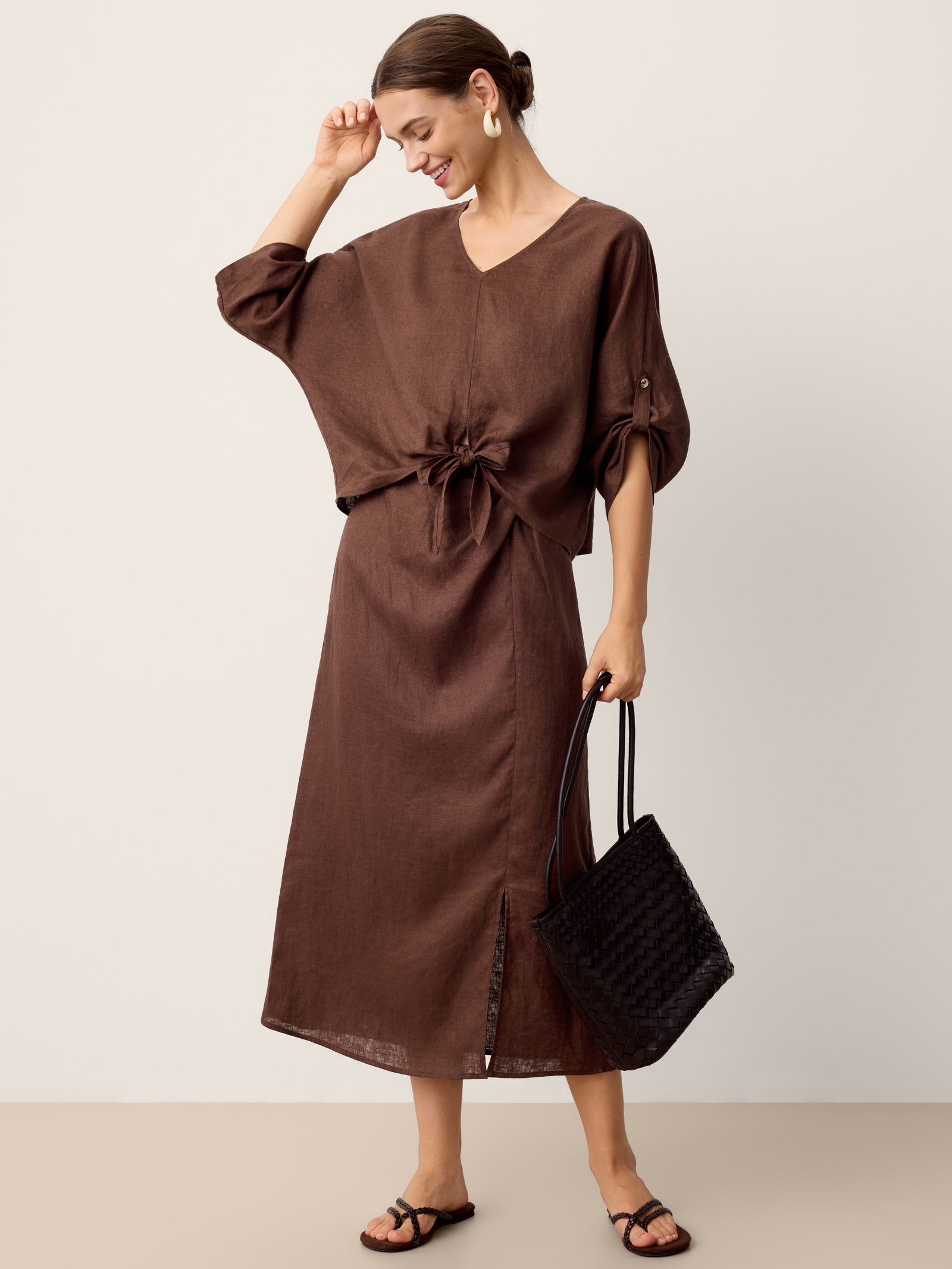100% Linen Twist-Hem Batwing Top LAVENA