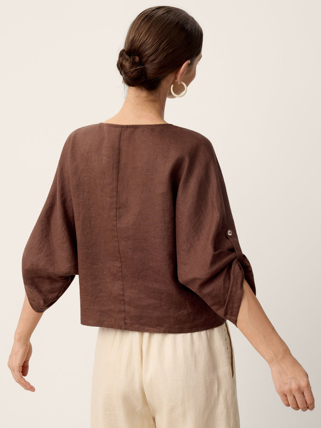 100% Linen Twist-Hem Batwing Top LAVENA