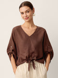 100% Linen Twist-Hem Batwing Top LAVENA