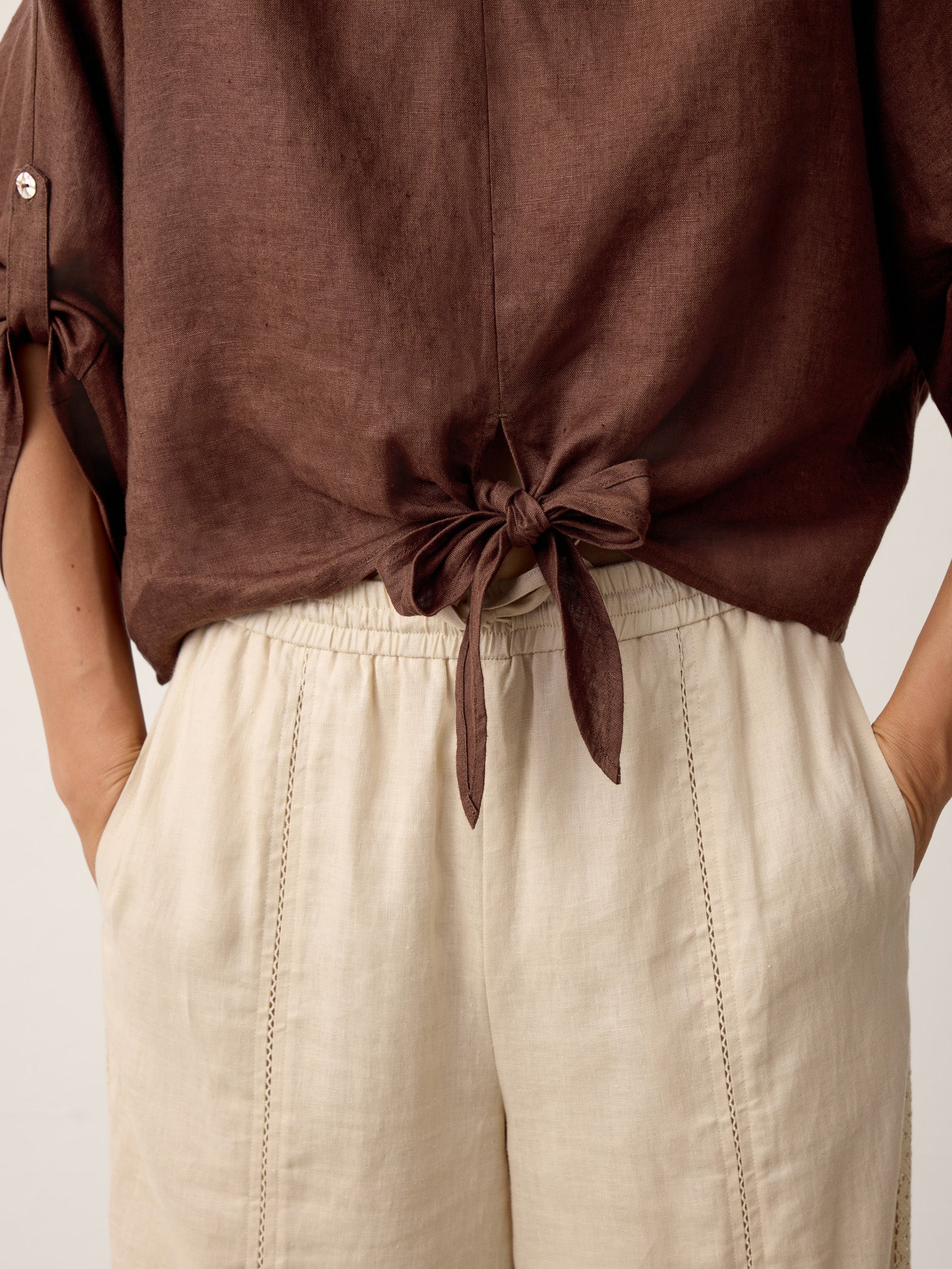 100% Linen Twist-Hem Batwing Top LAVENA
