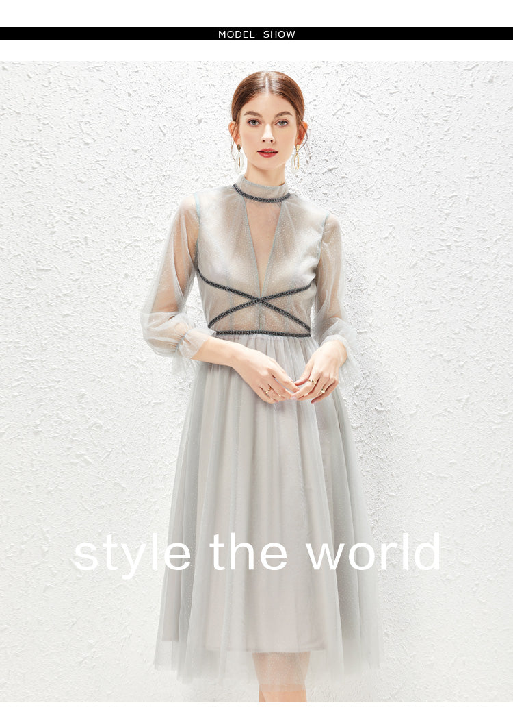 New Light Luxurious Small High End Banquet Temperament Famous Lady Perspective Gauze Dress