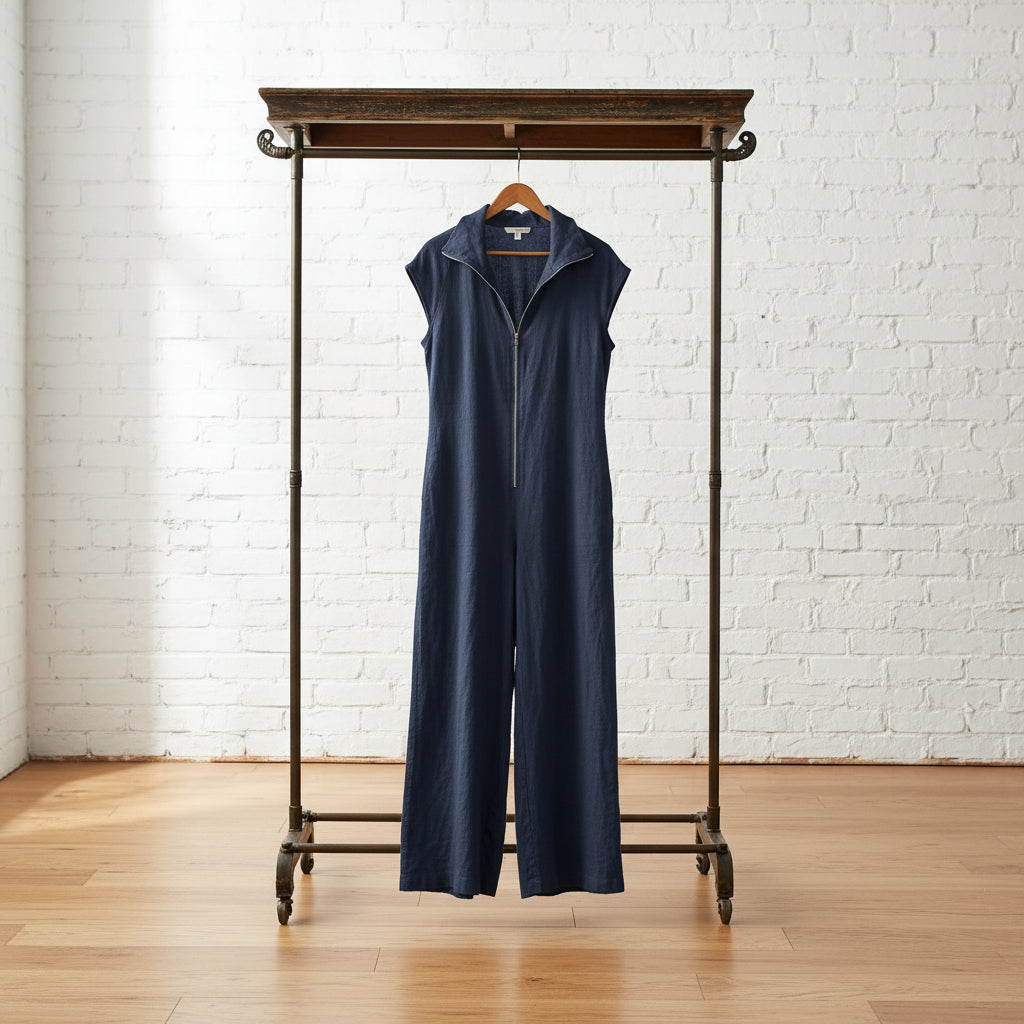 Women's Loose Sleeveless Jumpsuit with Pockets – Linen-Look
