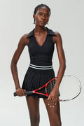 Sports Fitness Tennis Skirt Set Women Anti Exposure Quick Drying with Chest Pad V neck Yoga Clothes Two Piece Set