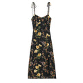 Sexy High Waist Split Floral Slip Dress Summer Tight Waist Slim Mid Length Holiday Dress