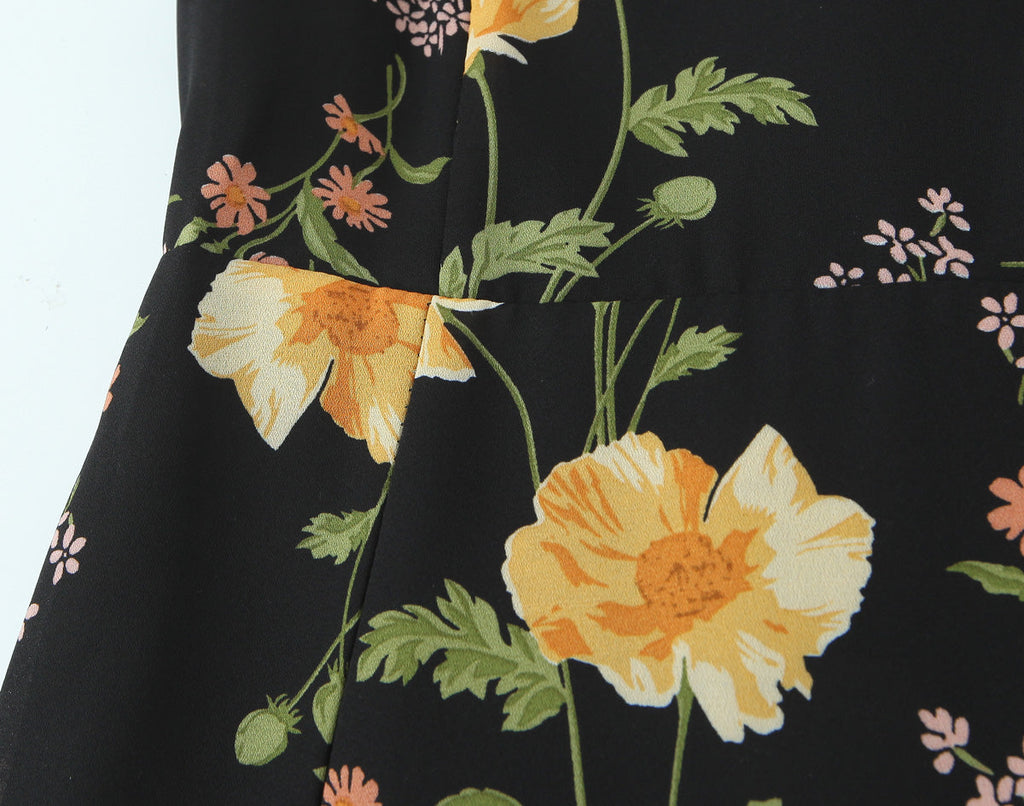 Sexy High Waist Split Floral Slip Dress Summer Tight Waist Slim Mid Length Holiday Dress