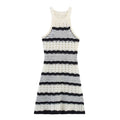 Women Clothing French Mixed Color Stripe Sexy Sling Dress