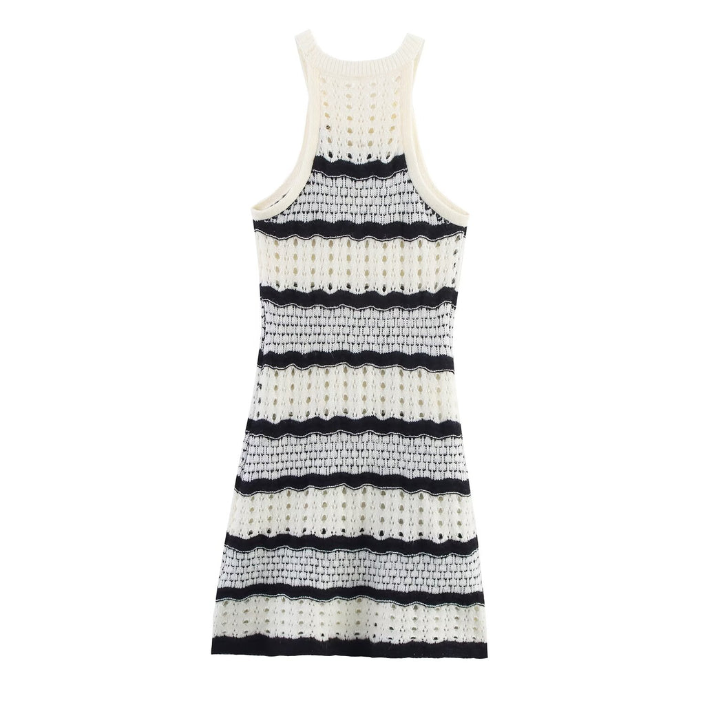 Women Clothing French Mixed Color Stripe Sexy Sling Dress