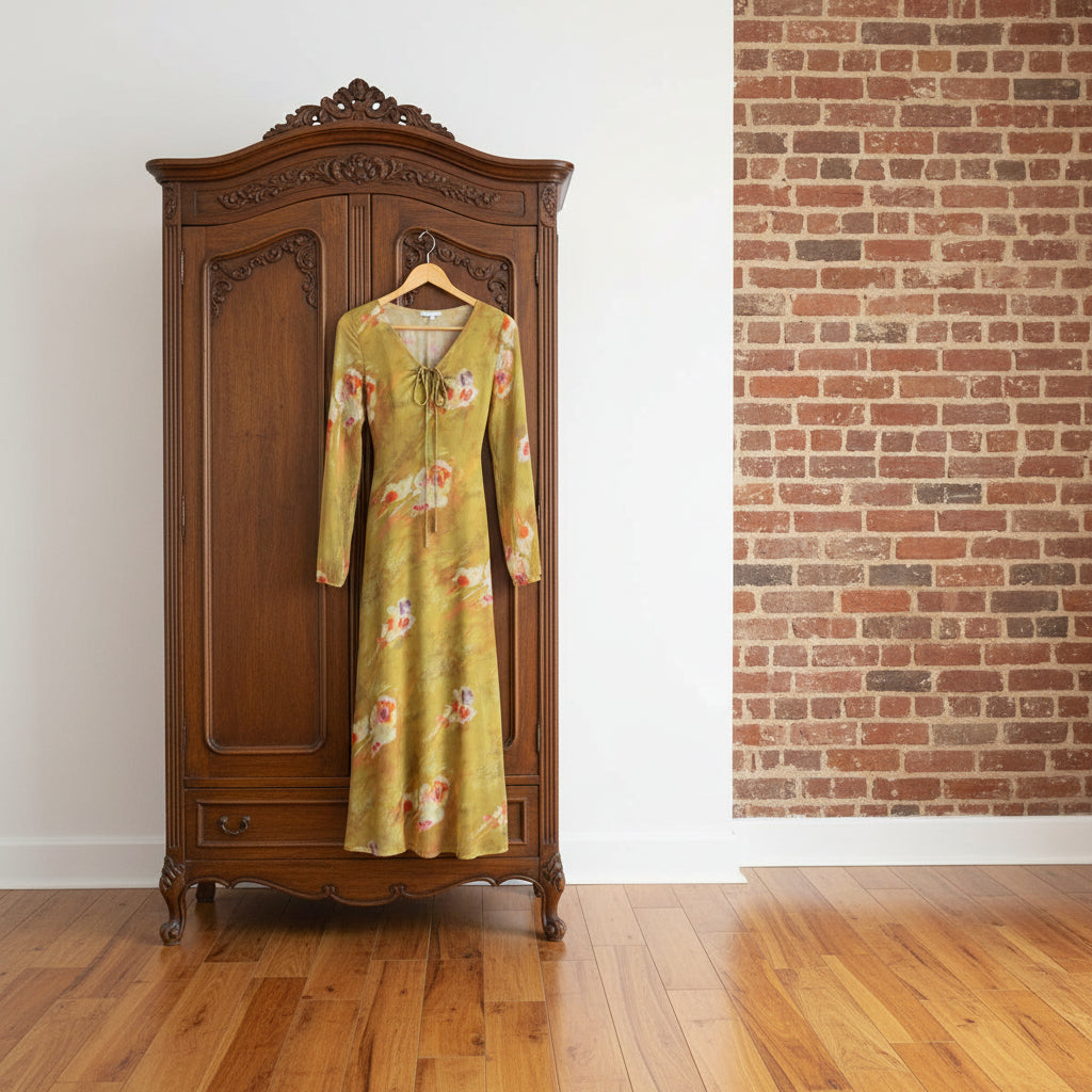 Floral Mid Length Dress Printed Yellow Summer Women Clothing Picture Color Stitching Midi Dress