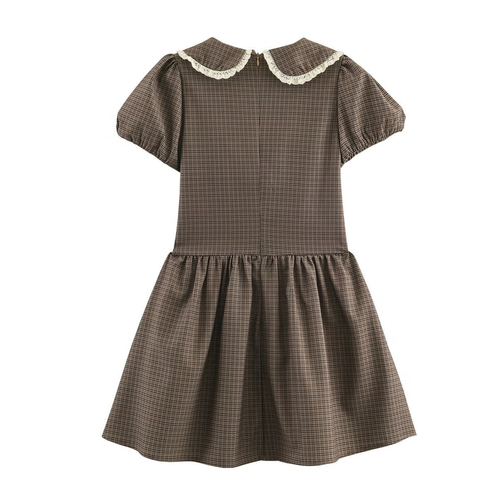 Women Plaid Small round Collared Dress