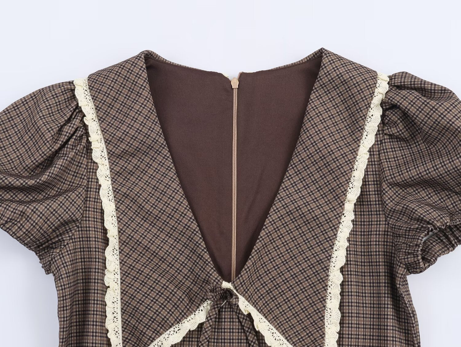 Women Plaid Small round Collared Dress