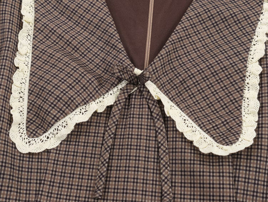 Women Plaid Small round Collared Dress