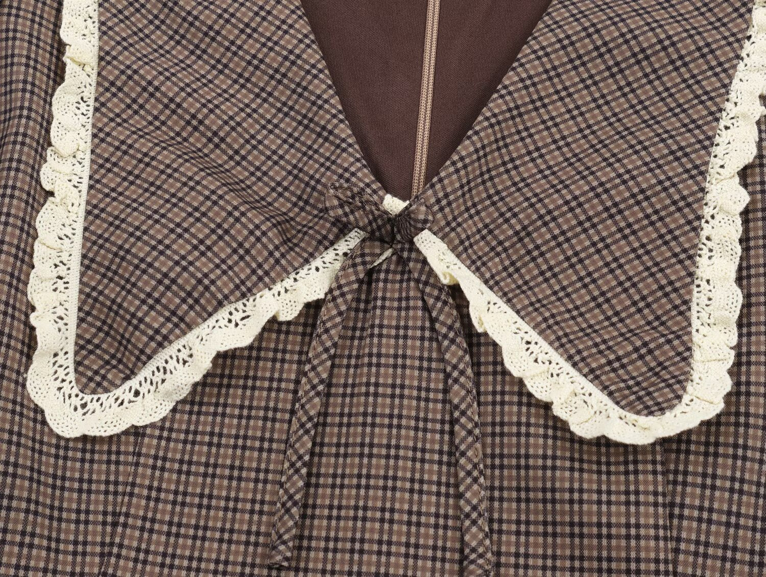 Women Plaid Small round Collared Dress