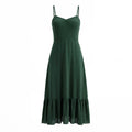 French Waist Tight Green Suspenders Dress for Women Slim Fit Ruffled Retro Slim Fit Holiday Chiffon Maxi Dress