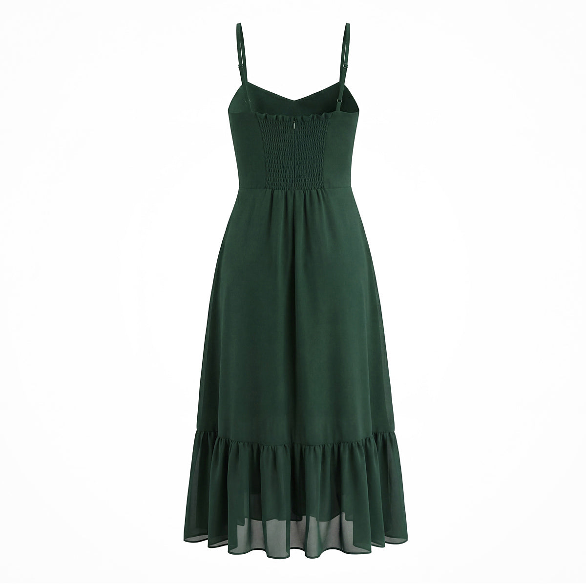 French Waist Tight Green Suspenders Dress for Women Slim Fit Ruffled Retro Slim Fit Holiday Chiffon Maxi Dress