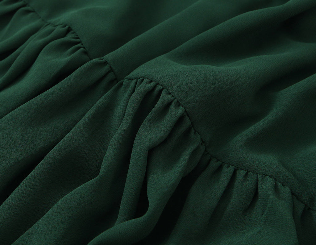 French Waist Tight Green Suspenders Dress for Women Slim Fit Ruffled Retro Slim Fit Holiday Chiffon Maxi Dress