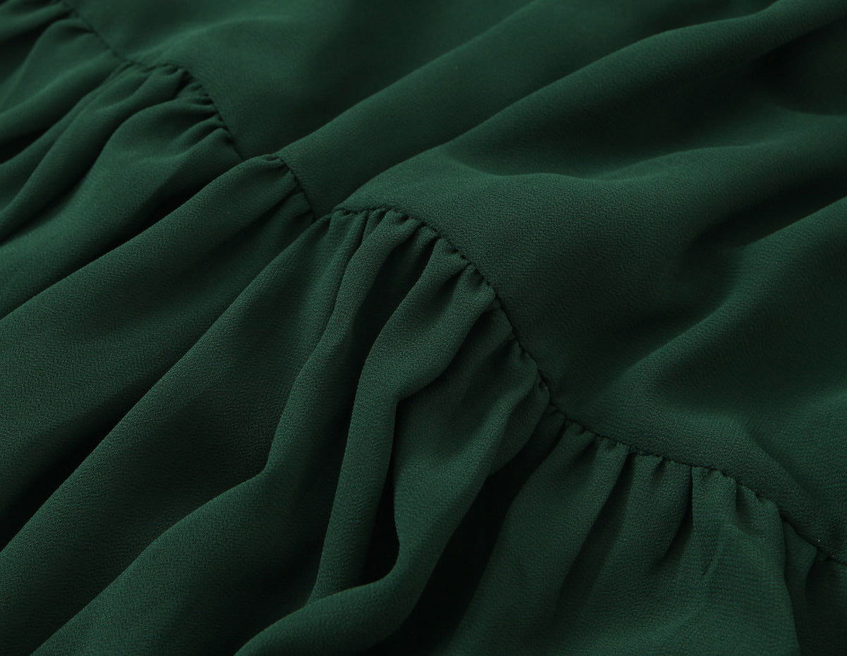 French Waist Tight Green Suspenders Dress for Women Slim Fit Ruffled Retro Slim Fit Holiday Chiffon Maxi Dress