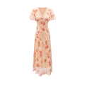 Women Clothing Elegant Pink Floral V neck Pullover Dress Women Waist Controlled Slimming Dress