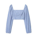 Women Clothing Spring Sexy Design Striped Backless Square Collar Short Shirt Top