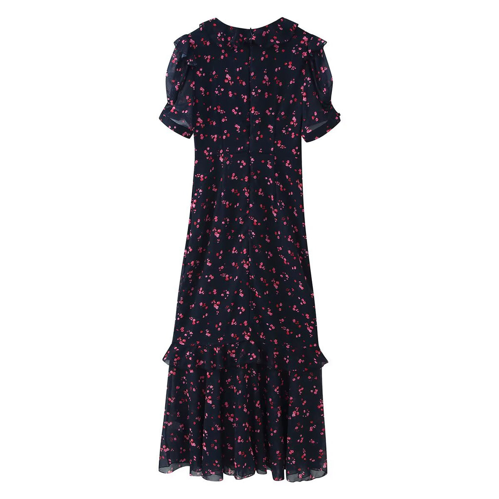 Spring Women Breasted Ruffled Collar Chiffon Split Dress