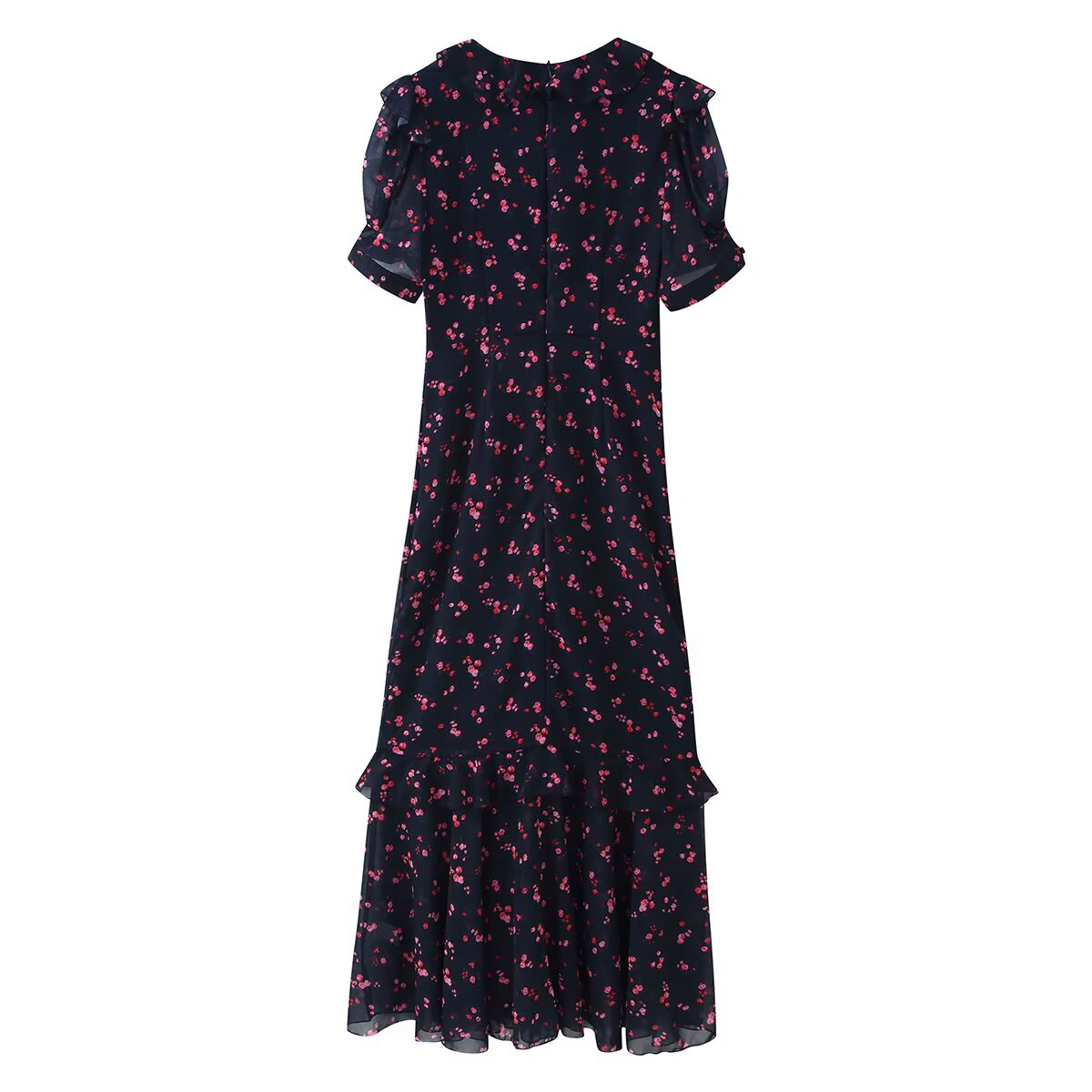 Spring Women Breasted Ruffled Collar Chiffon Split Dress