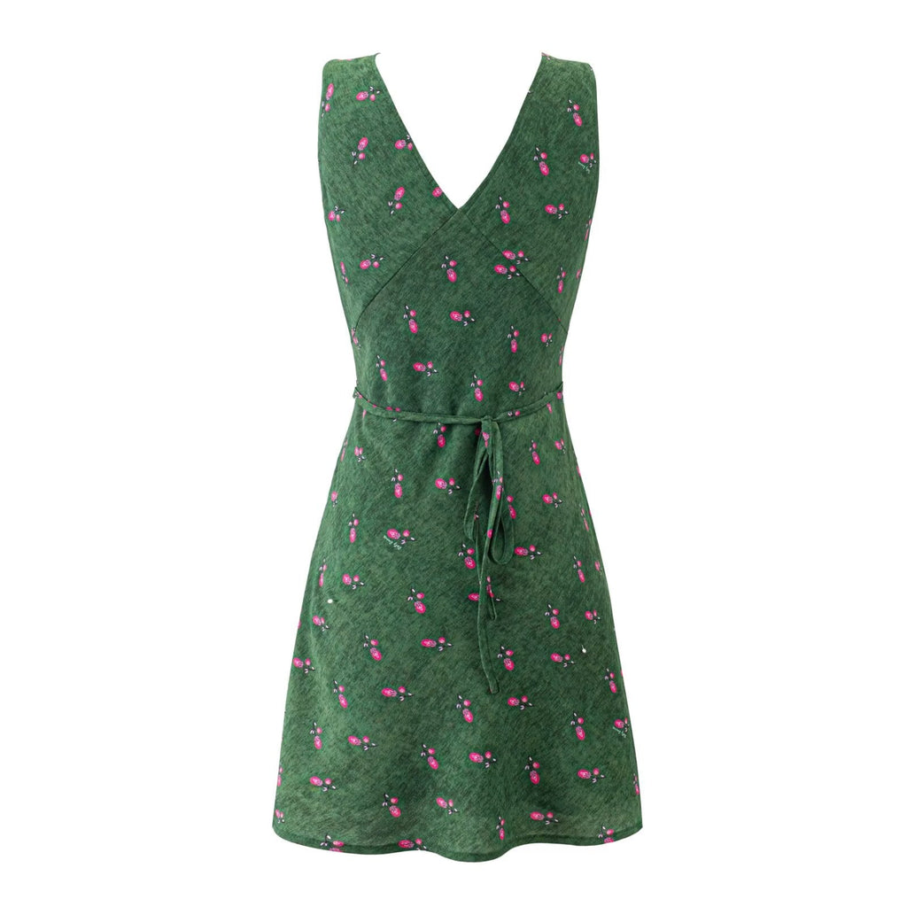 Summer Romantic Vintage Floral Short Sexy Lace up Slim Fit Slimming V Neckline Sleeveless Dress