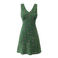 Summer Romantic Vintage Floral Short Sexy Lace up Slim Fit Slimming V Neckline Sleeveless Dress
