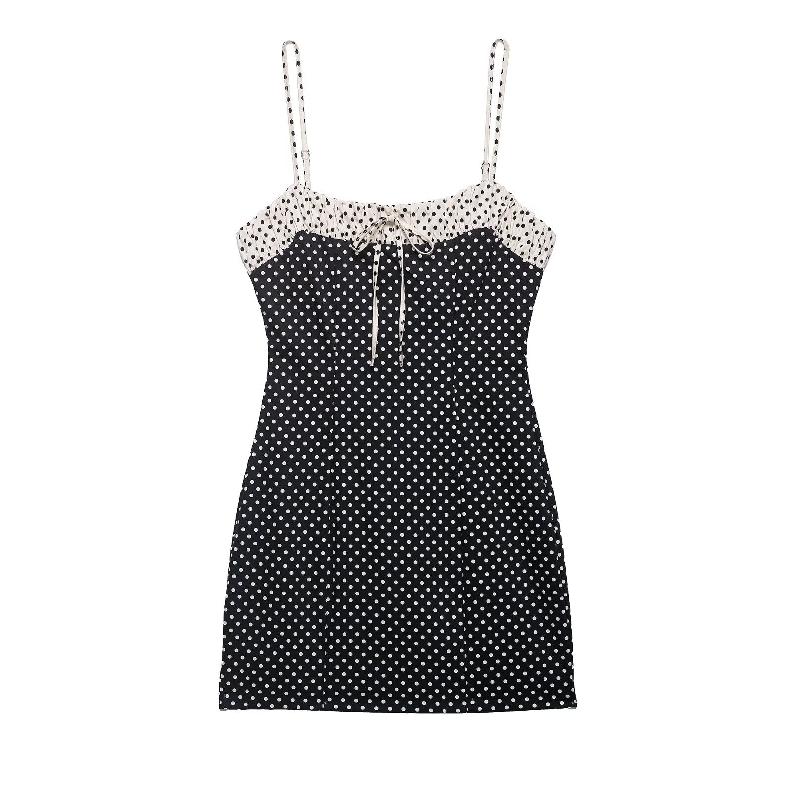 Women Clothing Summer Casual round Neck Polka Dot Stitching Strap Dress Women