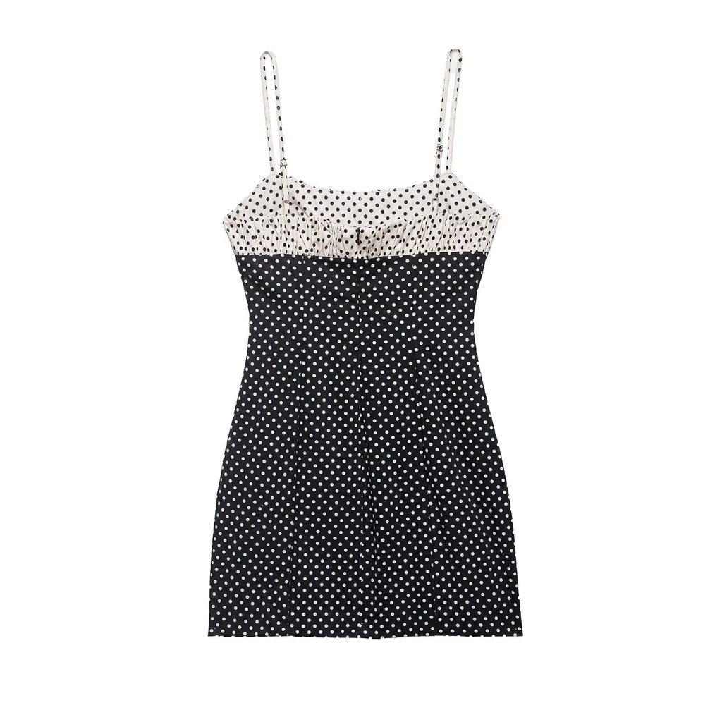 Women Clothing Summer Casual round Neck Polka Dot Stitching Strap Dress Women