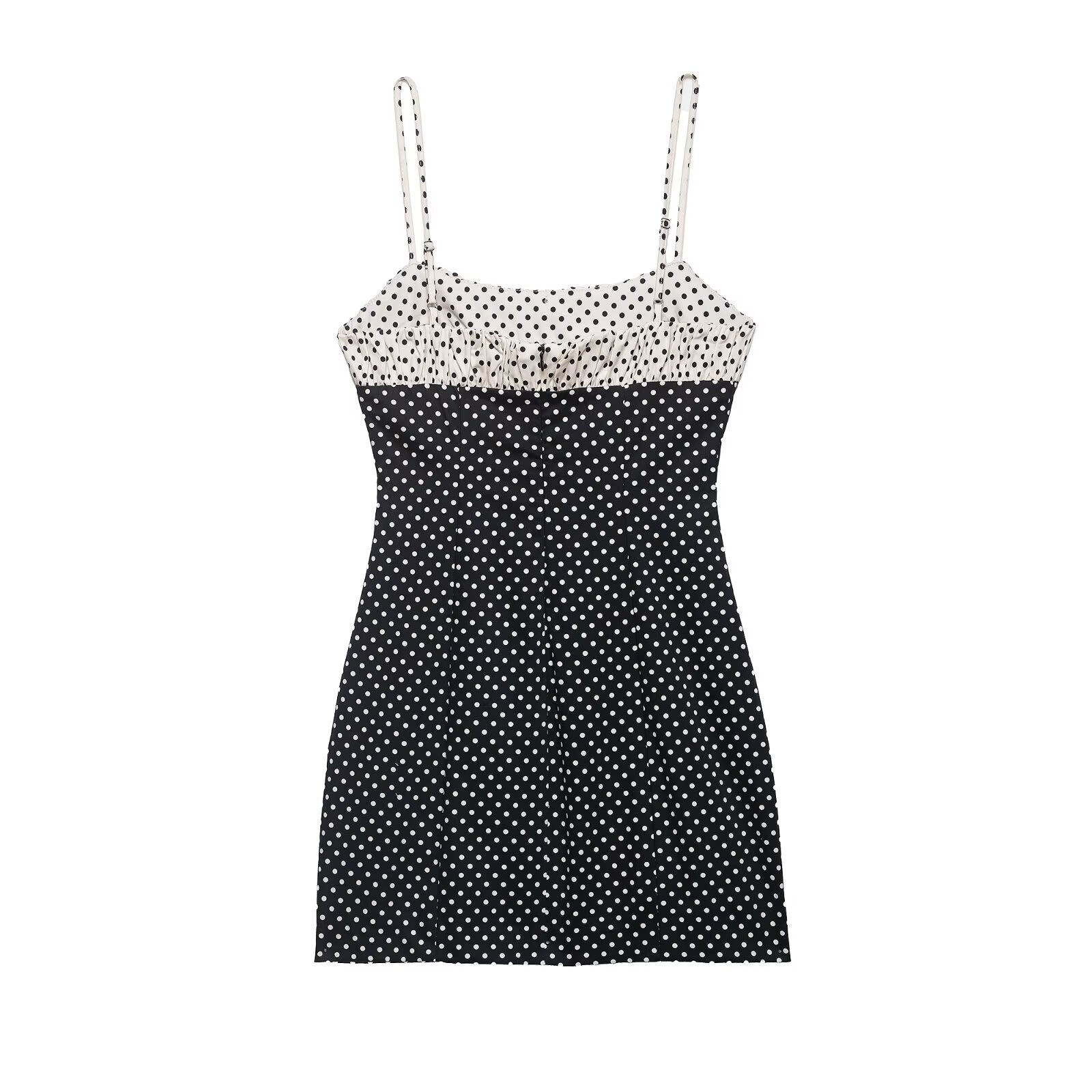 Women Clothing Summer Casual round Neck Polka Dot Stitching Strap Dress Women