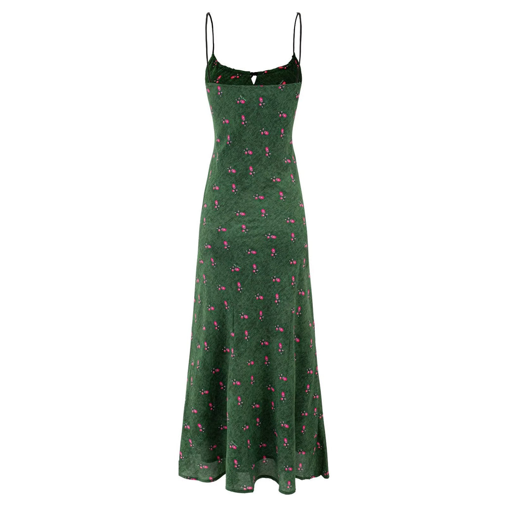 Women Clothing Summer Vintage Floral Slim Fit Long Strap Dress