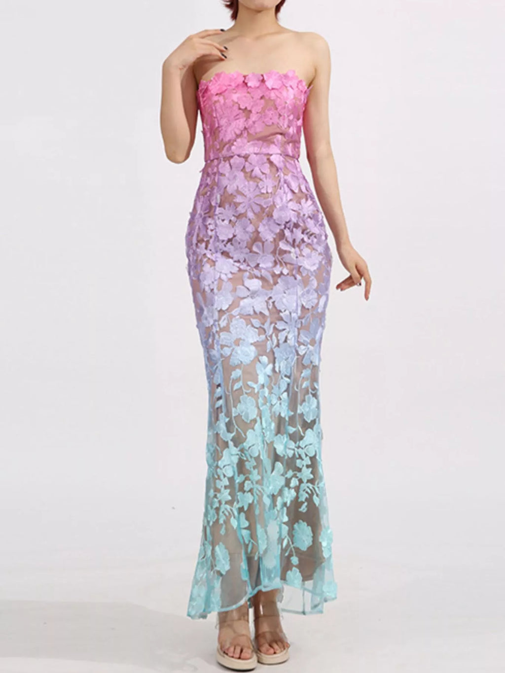 Floral Embroidered Tube Maxi Dress