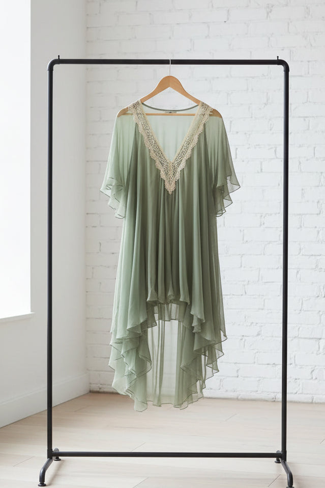 Women's V-Neck Chiffon Batwing Sleeve Boho Resort Dress
