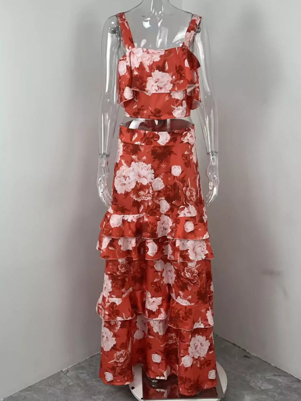 Floral Print Ruffle Cami and Skirt Two-Piece Set