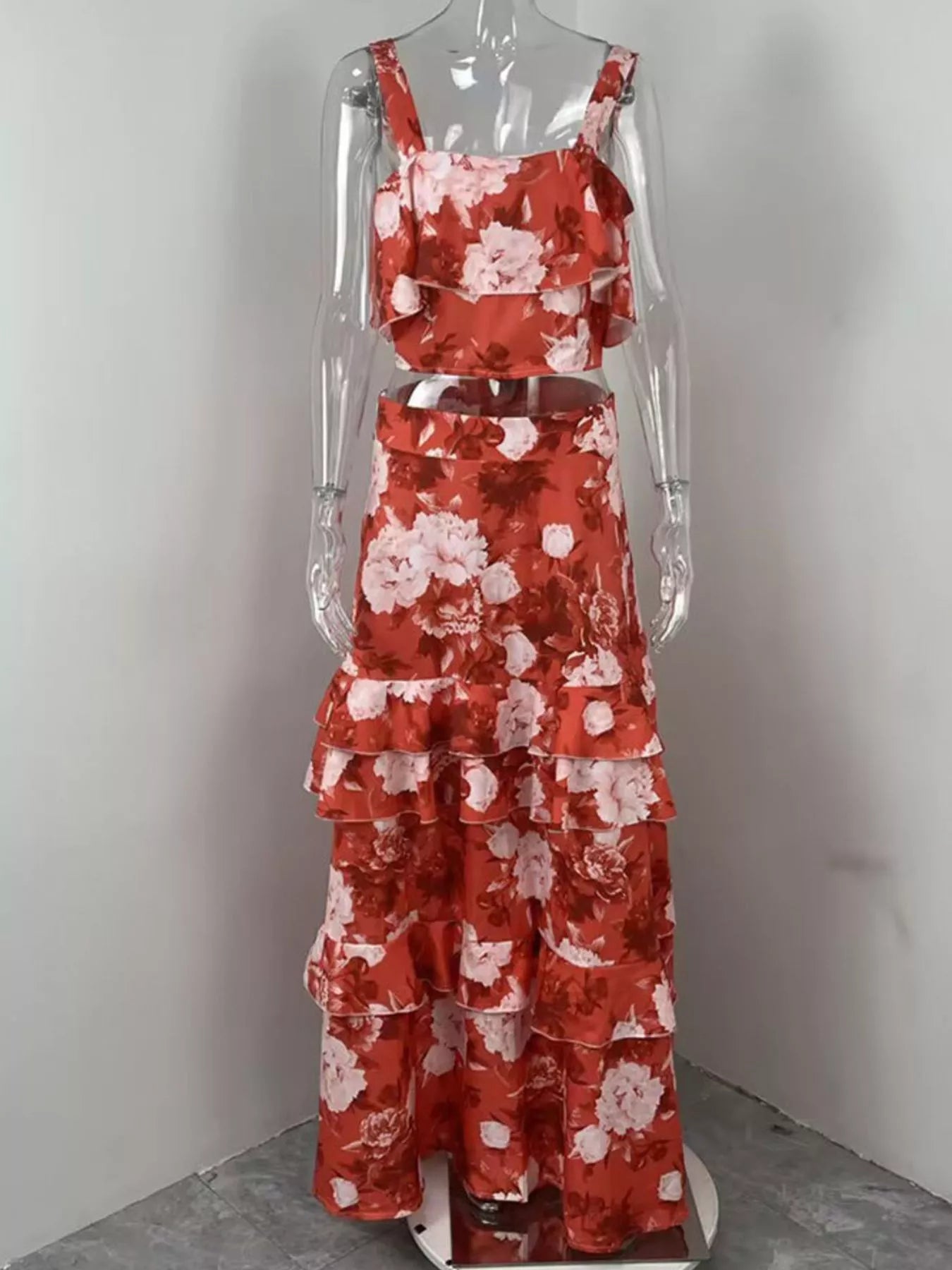 Floral Print Ruffle Cami and Skirt Two-Piece Set