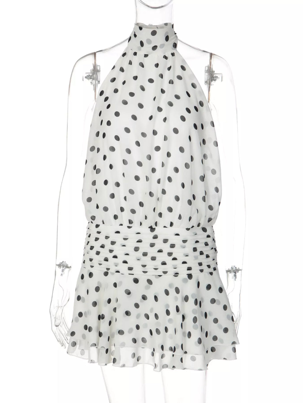 Polka Dot Halter Neck Ruffle Dress