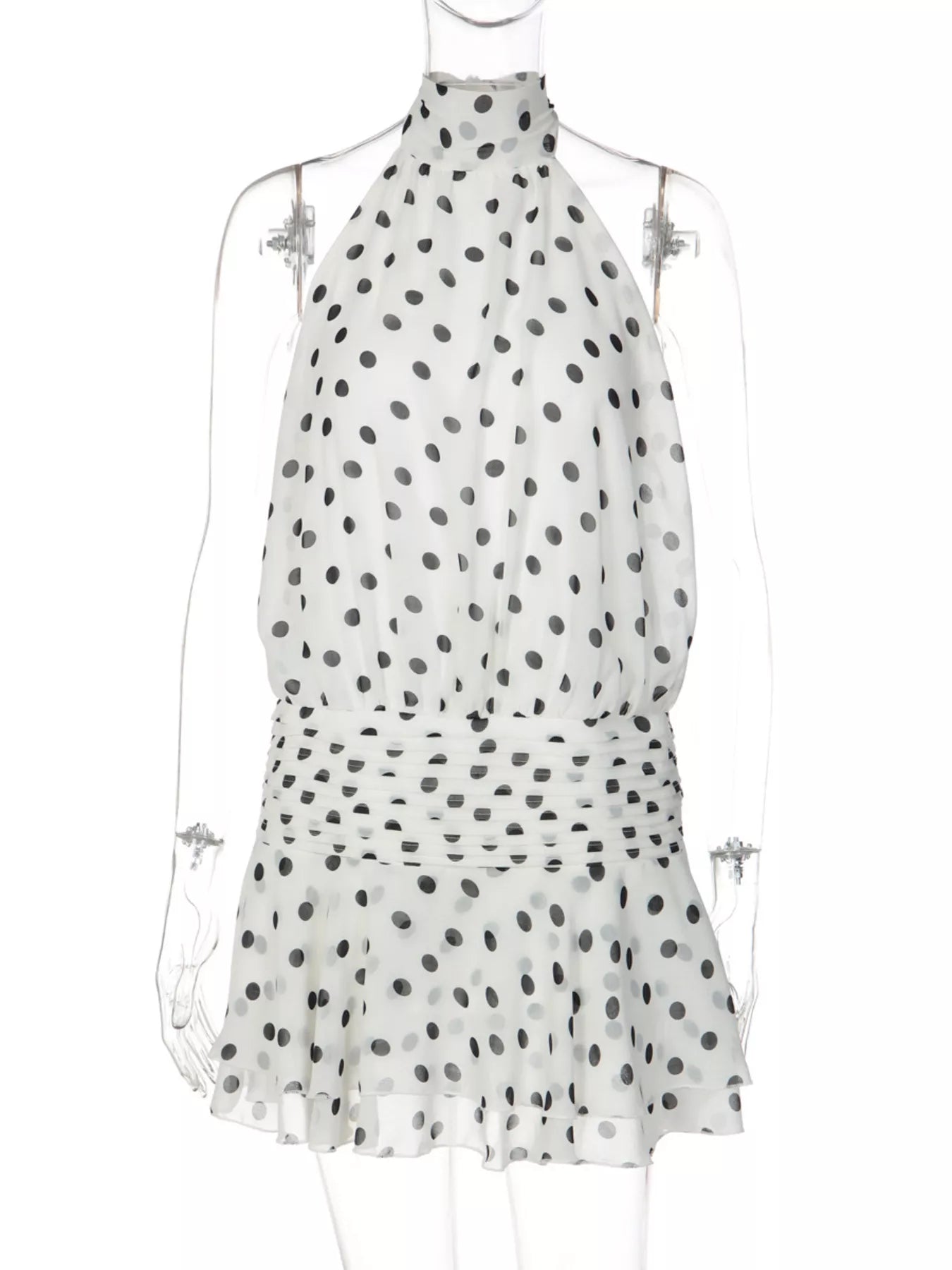 Polka Dot Halter Neck Ruffle Dress