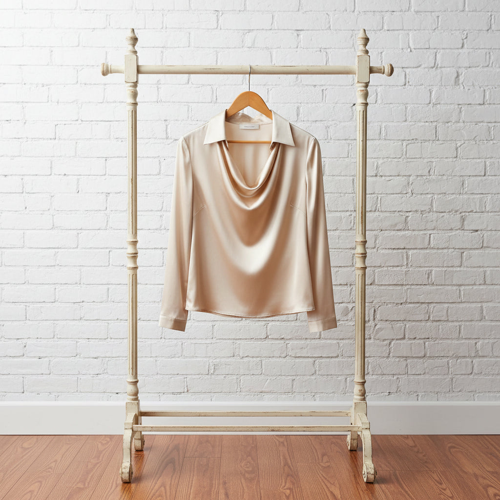 Long Sleeve Satin Swing Collar Top | Elegant Commuter Shirt