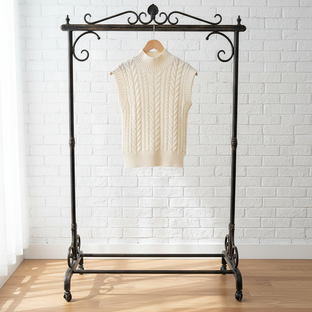 Oatmeal Cable Knit High Neck Sweater Vest