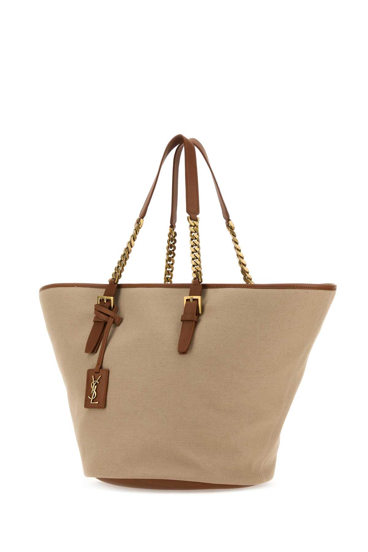 Saint Laurent Women Cappuccino Canvas Panier Shopping Bag