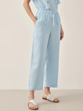 100% Linen Short-Sleeve Round Neck Button Detail Top & Pants Set JOSIE
