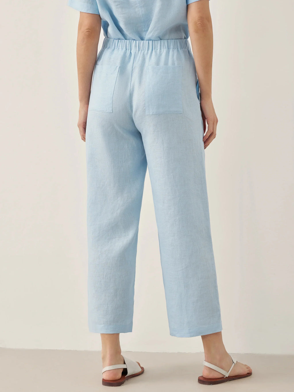 100% Linen Short-Sleeve Round Neck Button Detail Top & Pants Set JOSIE