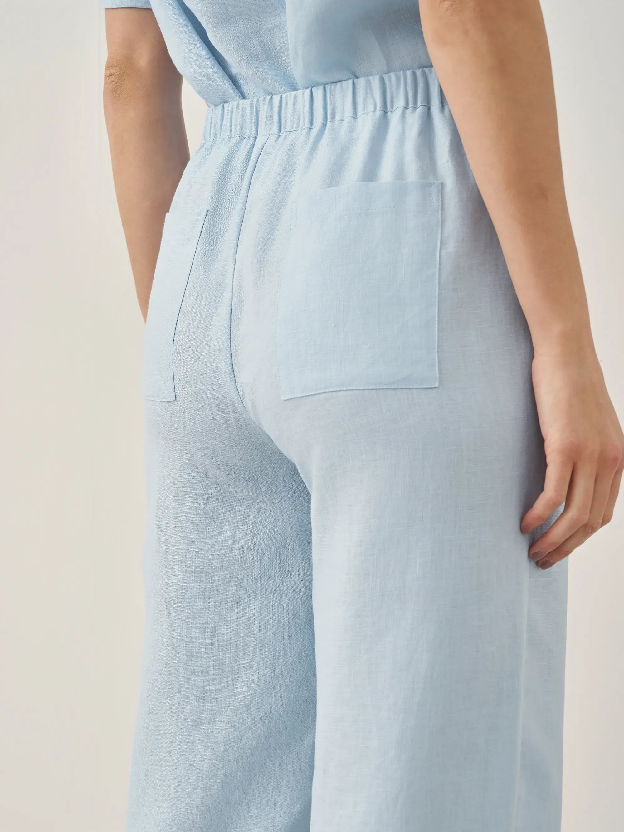 100% Linen Short-Sleeve Round Neck Button Detail Top & Pants Set JOSIE