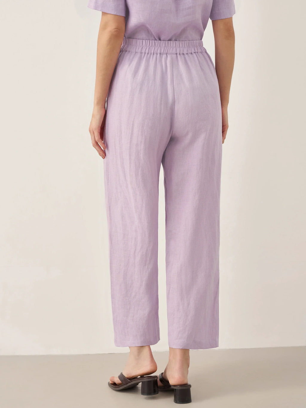 100% Linen Short-Sleeve Round Neck Button Detail Top & Pants Set SASHA