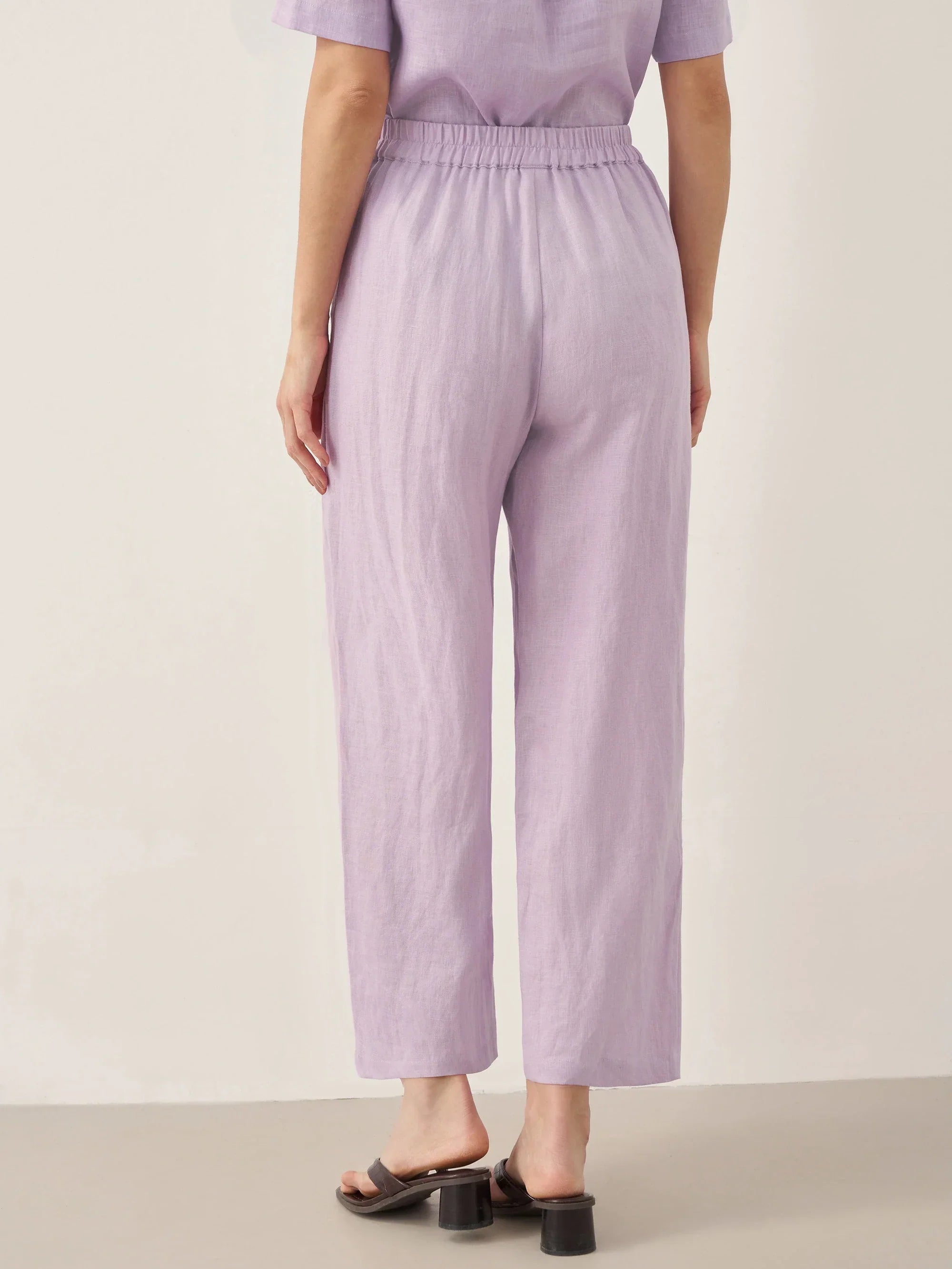 100% Linen Short-Sleeve Round Neck Button Detail Top & Pants Set SASHA